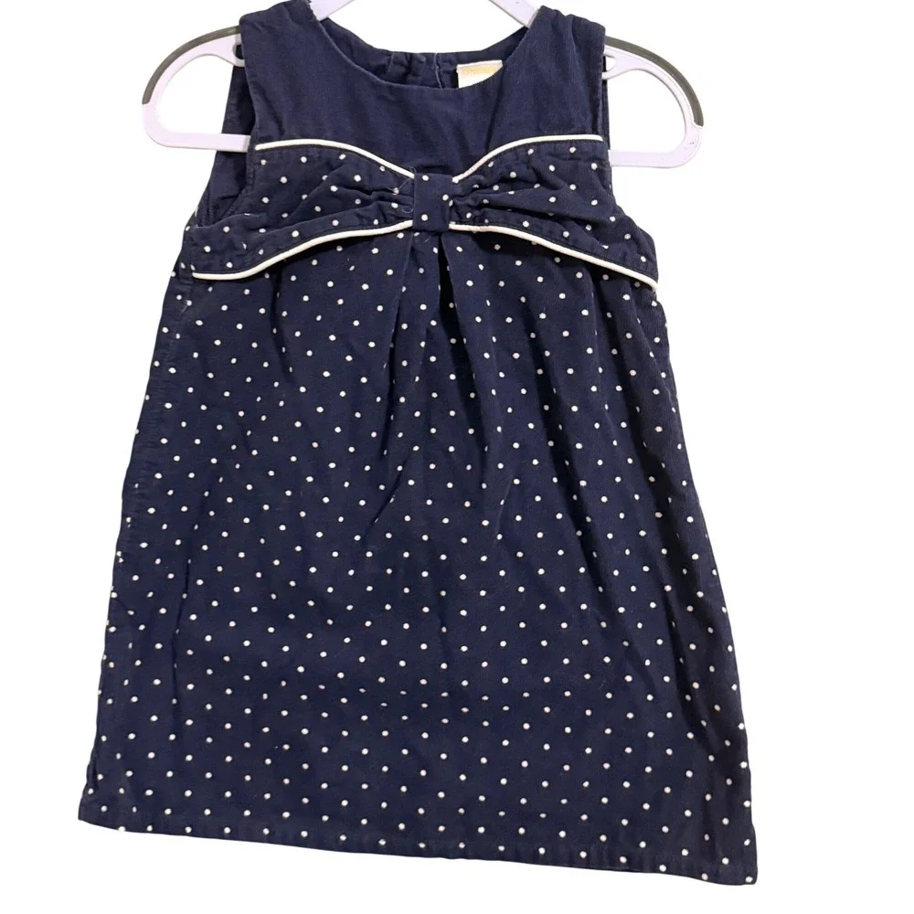 Gymboree Corduroy Dress Toddler 3T Navy Blue Polka Dot Bow Sleeveless A-Line